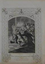 Antique Religious Art Uzziah Expelled from the House of God 1860 Christianity