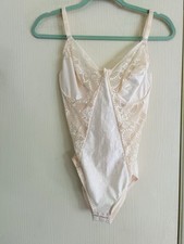 VTG 60s Sophistiqu  Pale Pink Boudoir Lace Damask Pin Up Lingerie Bodysuit M
