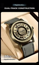 FOXBOX Creative Scrolling Pointer With Magnetic Quartz Wristwatch for Men