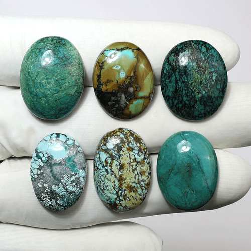 Mountain Treasures ~ Lote de 6 piedras preciosas cabujón turquesa natural Hubei 20-22 mm - Imagen 1 de 9