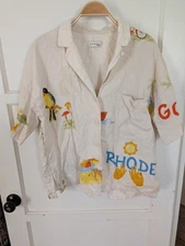 Rhode Ganima Coastal Top Munthe Linen Short Sleeve Novelty Shirt Medium *Stain