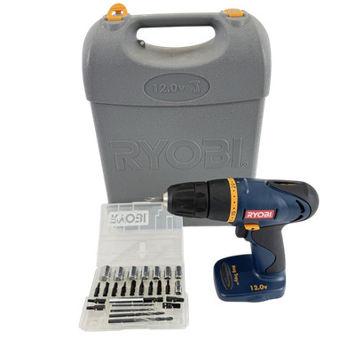 Ryobi MINT 12 Volt Cordless 3/8'' Drill Driver, 26pc Bit Socket Set & Case HP412