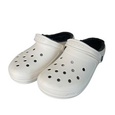 Crocs White With Gray Fur Lined Clogs With Strap Womens 7 Clog Slip On