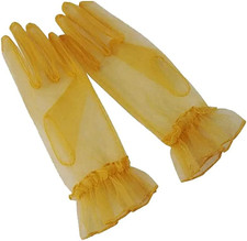 Women's Summer Tulle Gloves Pleated Ruffle Full Finger Wrist Length Opera Party