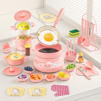 Cooking Sets Real Pink Play Mini Kitchen, Safe Real Food Making Set for Child...