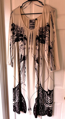 Women's Clements Ribeiro SWAN Midi Dress Size 22/2XL Graphic Print Boho