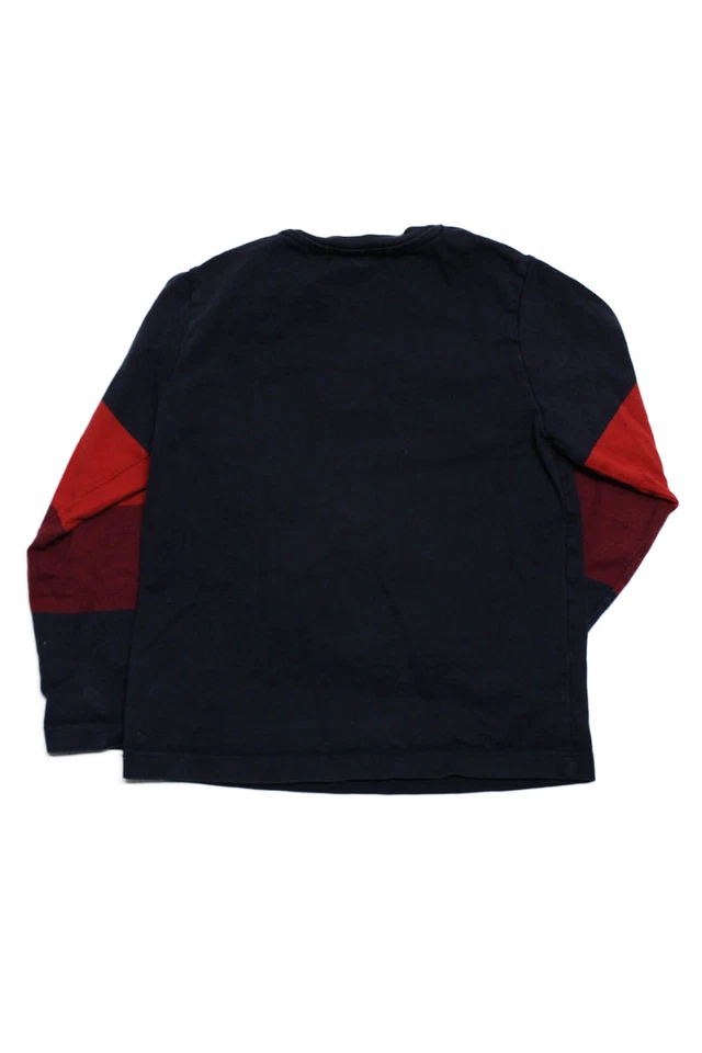 Jacadi Boys Striped Long Sleeve Crew Neck Logo Pretzel Tee Shirt Navy Size 6 - Image 4 of 4