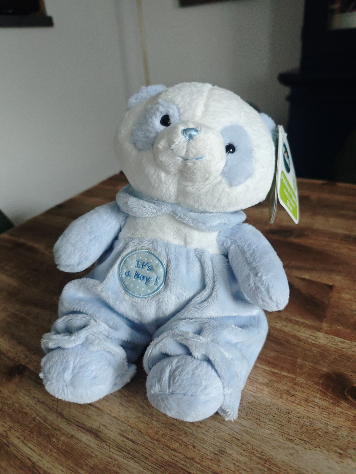 Peluche panda doudou en pyjama 28 cm blanc et bleu le cadeau de naissance idéal dès 0 mois