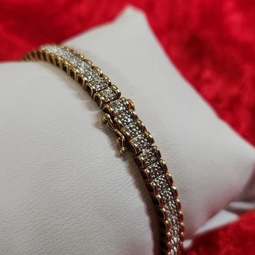 Gold Plated Sterling Silver 925 SUN Real Diamond Tennis Link Bracelet 7.5" - 第 4/7 張圖片