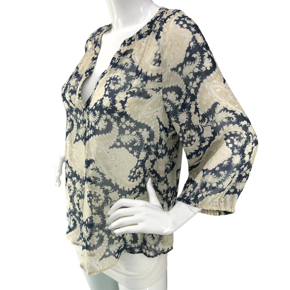 Женская блузка Joie размер XS Addie эдвардианский гобелен с принтом шелк пейсли полночь - Изображение 4 из 4