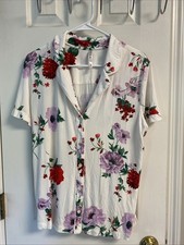 Soma L Cool Nights SS Notch Collar Pajama Top Floral In Ivory