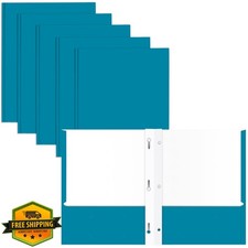 25 Pack Electric Blue 2 Pocket Portfolio Folders Prongs