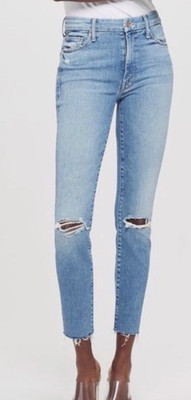 MOTHER High Waisted Looker Ankle Fray Jeans Shoot to Thrill Distressed Size 27