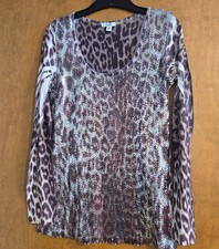 Cache Top Brown leopard print Front Sequin Long Sleeve M