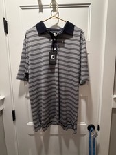 NWT FootJoy Golf Polo Shirt Mens Large L Navy Blue White Striped ProDry Stretch