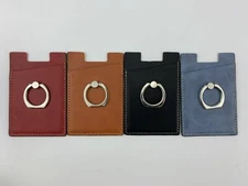 Leather Credit Card Holder Cell Phone Wallet Ring Pocket Sticker Adhesive 