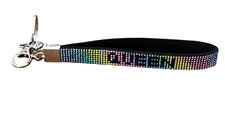 Wristlet Key Ring/Fob- rhinestones- blue pink green yellow- Queen- trigger hook