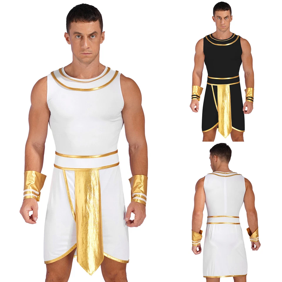 Men Egyptian Costume Pharaoh Ancient Egypt King Fancy Dress Up Sexy Mini Dress - Image 3 of 3