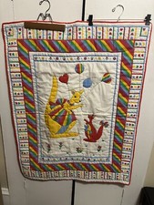 Vintage Handmade Kangaroo Rainbow Crib Baby Blanket Hearts Balloons 42X33 Quilt