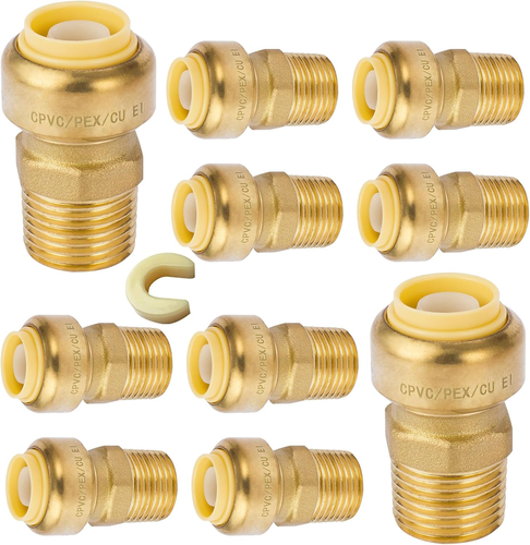 10-Pack Pushfit Male Adapter, 1/2" MNPT X 1/2" Push to Connect Plumbing Fittings - Picture 8 of 12