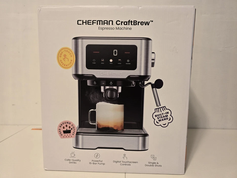 Máquina de café espresso Chefman CraftBrew de 15 bares con varita de vapor controles táctiles café Foto 2 de 4