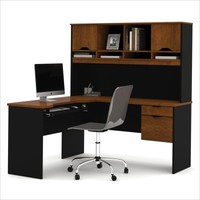 Computer Desk Home Office Workstation Table L-shape Wood With Hutch In Brown on sale Computer Desk Home Office Workstation Table L-shape Wood With Hutch In Brown on sale