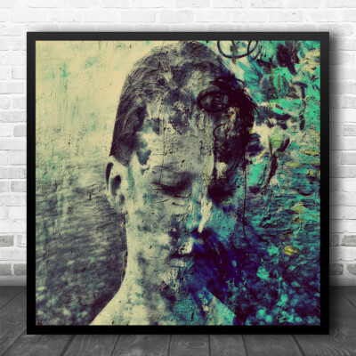 Mood Shadow Boy kreativ bearbeitete Montagen Komposite blau getönt quadratischer Kunstdruck