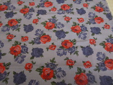 Cotton Fabric Blue Red Roses Flowers on Blue 1yd 30" x 44 Craft Quilt