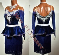 L2463 ballroom Specialty Adult Rhythm/ Latin dress UK 8 US 6 blue velvet