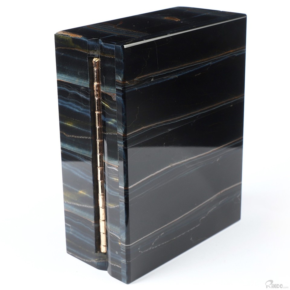 4.2" Blue Tiger's Eye Hand Carved Crystal Jewelry Box, Crystal Healing