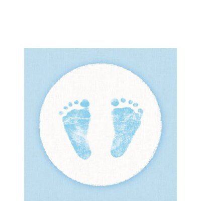20 Servietten Baby Steps Boy Babyfüße hellblau Taufe + Geburt - 25x25cm Cocktail