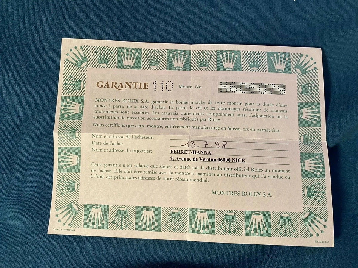 Certificato hotsell garanzia rolex