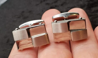 Pair Of Silver Plated Cufflinks - Futuristic Cyberpunk Sci-fi Modernist Design 