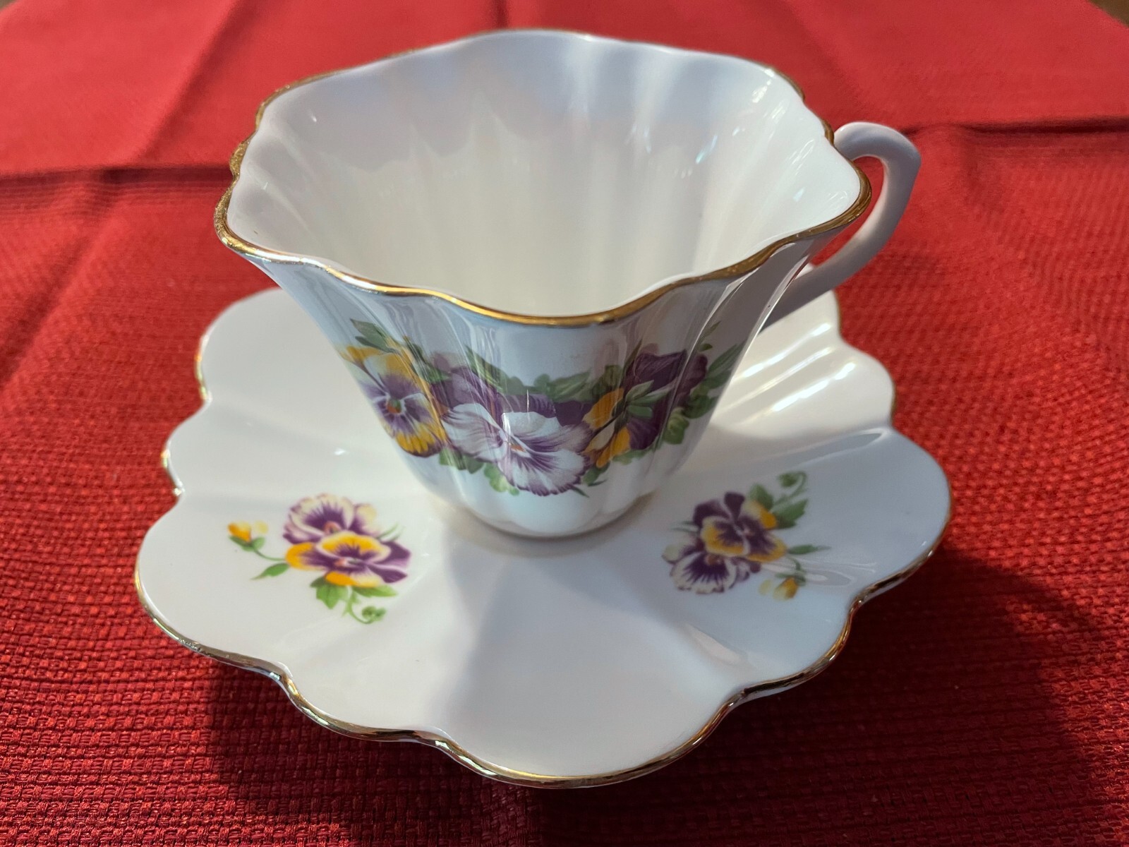 Vintage Bone China Cup & Saucer, Floral Multicolor with Gold Trim as shown 1a