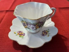 Vintage Bone China Cup & Saucer, Floral Multicolor with Gold Trim as shown 1a