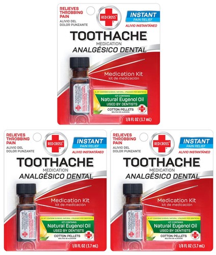 Rotes Kreuz Zahnschmerzen komplettes Medikamenten-Kit sofortige Schmerzlinderung 0,12 Oz 3er-Pack