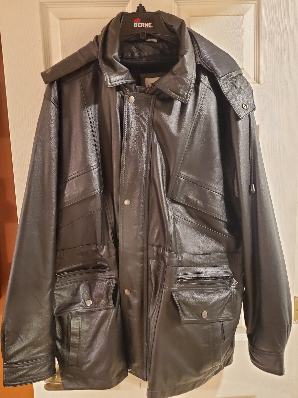 Excelled Black Thigh Length Jacket, Men's Large Faux … Gem