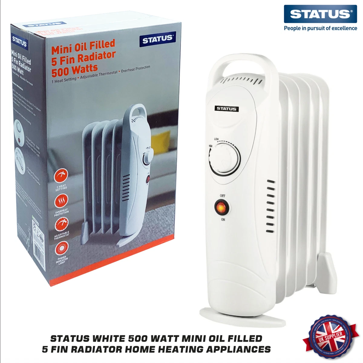 Status White 500 Watt Mini Oil Filled 5 Fin Radiator Home Heating  Appliances | eBay