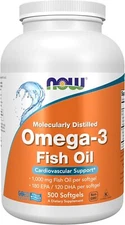 NOW Foods Molecularly Distilled Omega-3 Fish Oil 1,000 mg 500 Sgels