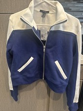 NWT Forever 21 Athletic Crop Zip Up Long sleeve Navy/White Jacket Medium