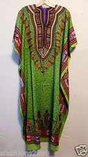 New Women dashiki Dress Kaftan Caftan Poncho Hippie Drawstring Green Free Size