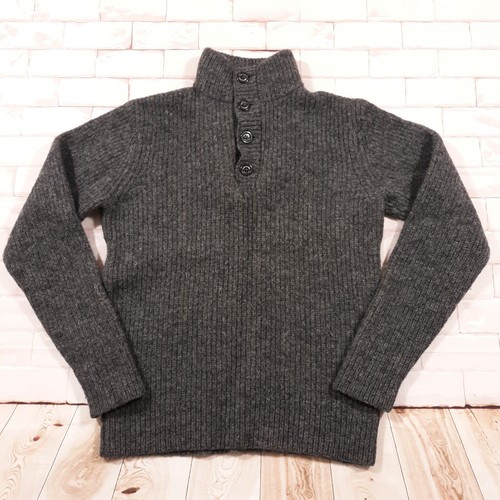 Woolrich Wool Knit Sweater Mens Small Gray Mock Neck Button Up
