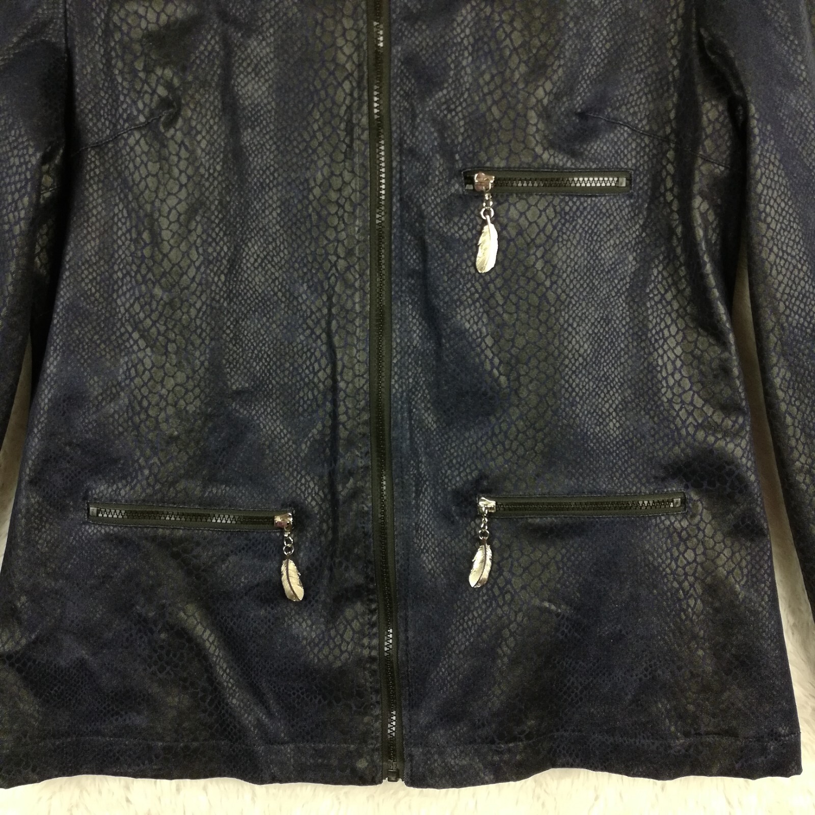 Ameri Mode Womens Jacket Snakeskin Blue Black Zip… - image 9