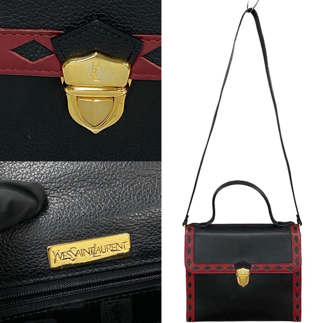 SAINT LAURENT Borsa a tracolla YSL in pelle con ritaglio logo 2 vie vintage usata