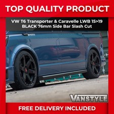 FOR VW T6 TRANSPORTER 15>19 LWB GLOSS BLACK STEEL SIDE PROTECTION BARS SLASH CUT