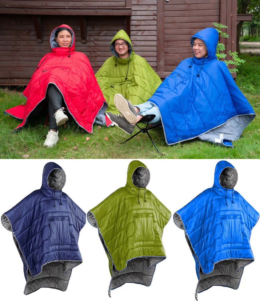 Outdoor Camping Hiking Cotton Down Poncho Coat Quilted Thermal Blanket Sleeping