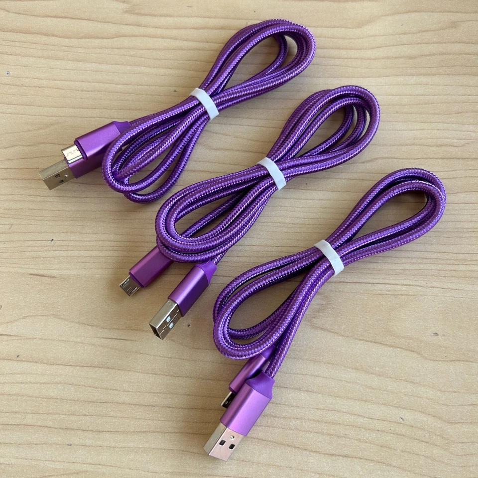 Paquete de 3 cables de sincronización de datos cargador rápido micro USB Samsung LG HTC Android Foto 3 de 4