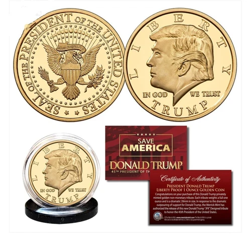 Donald Trump 45th President Liberty PROOF Golden Medallion Large 39mm Coin 1 OZ