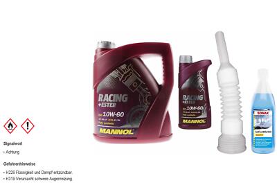 5L MANNOL Motoröl SAE 10W-60 RACING+ESTER inkl. Auslaufschlauch Scheibenreiniger