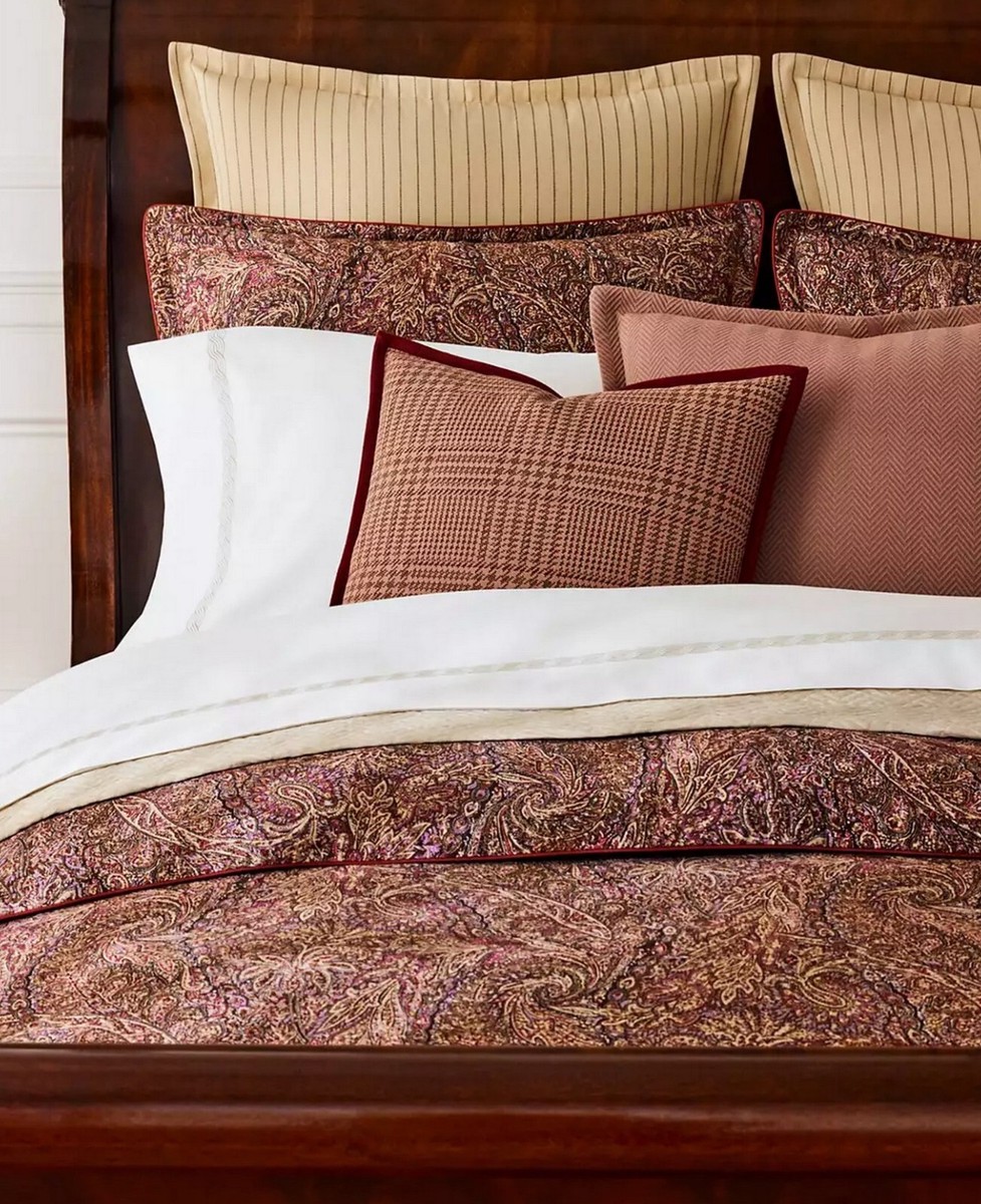 Ralph Lauren Hallie Paisley Reversible Comforter Pcs Set Cotton Tan $430  King